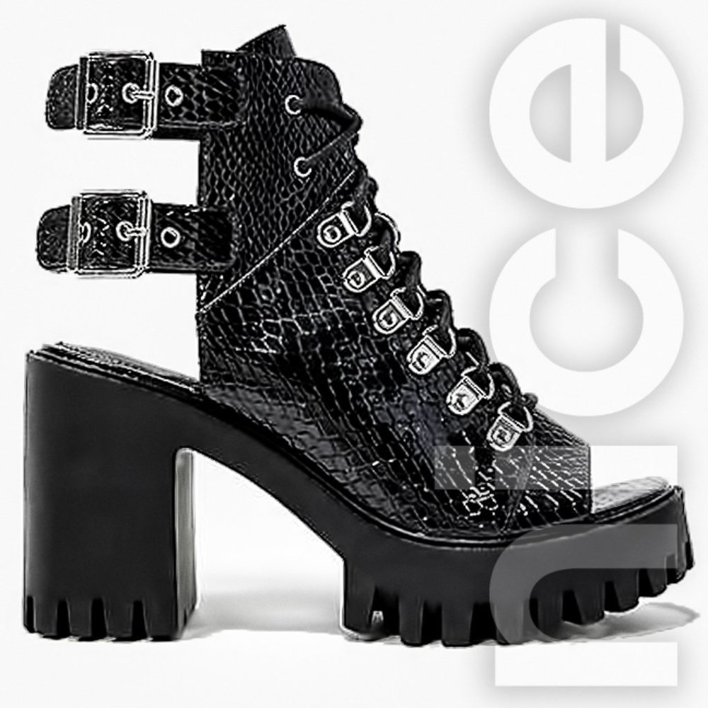 PUBLIC DESIRE BLACK CROC ROCKIN BOOTS